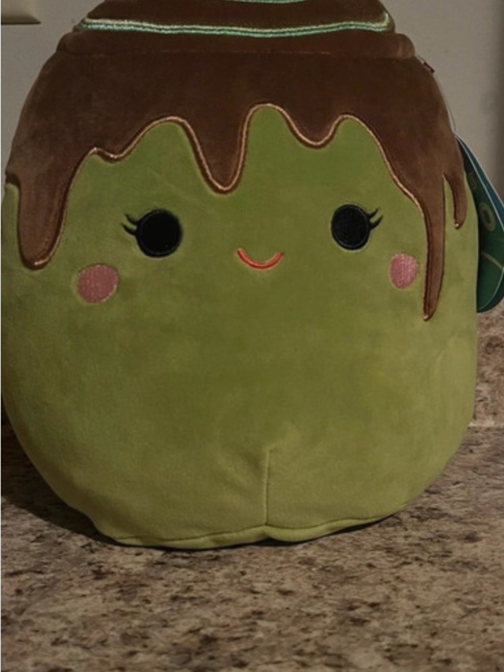 Green Plush Dessert Character Stuffed Toy with Chocolate Topping